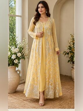 Elegant Yellow Embroidered Maxi Dress